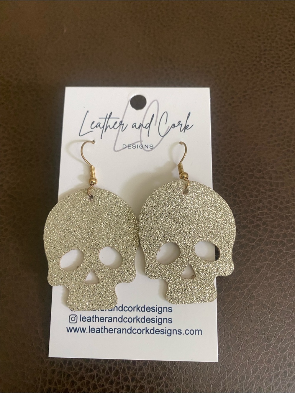 Leather and Cork Handmade Skull Leather Earrings